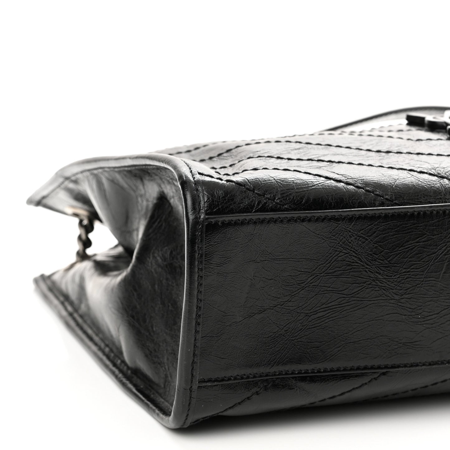 Crinkled Calfskin Matelasse Monogram Medium Niki Shopper Tote Black