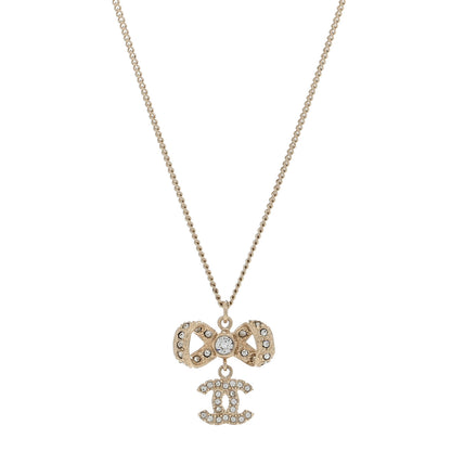 Chanel Metal Crystal CC Bow Drop Necklace Gold 1 of 3