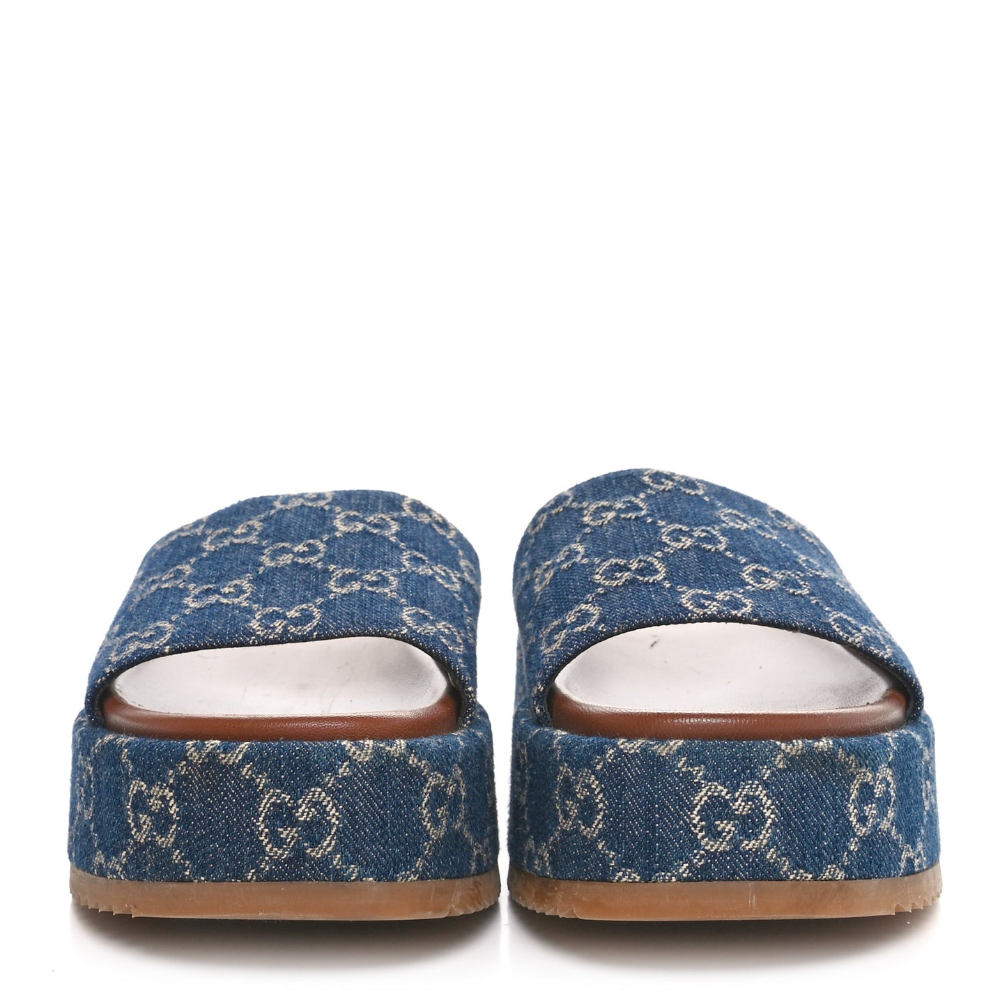 New Denim GG Monogram Angelina Platform 55mm Slide Sandals 38 Blue Tea
