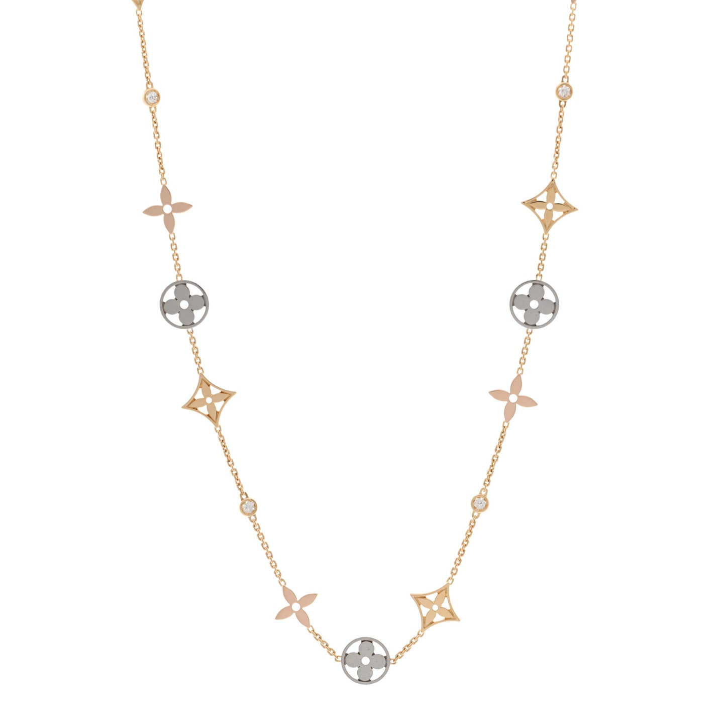 18K Yellow White Rose Gold Diamond Idylle Blossom Station Necklace