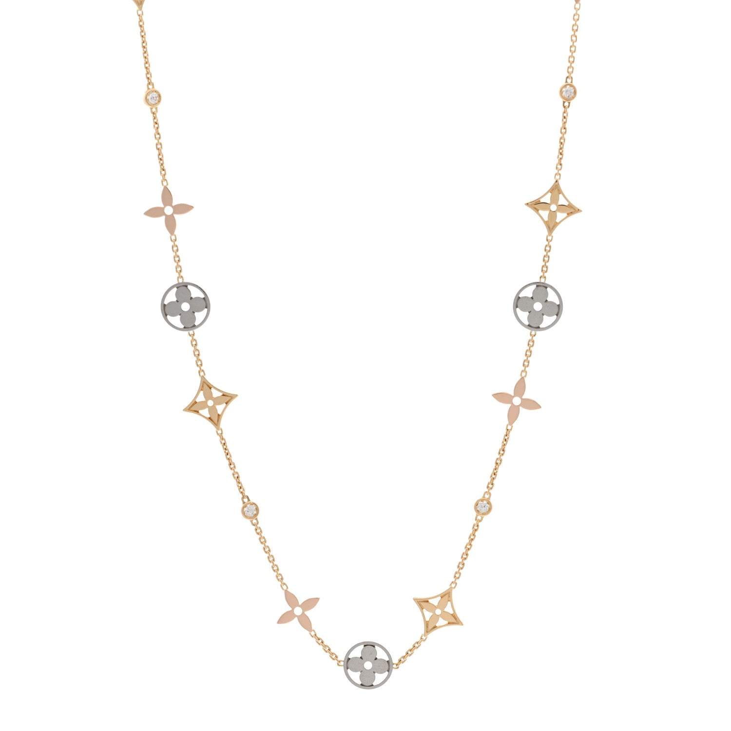 Louis Vuitton 18K Yellow White Rose Gold Diamond Idylle Blossom Station Necklace 1 of 5