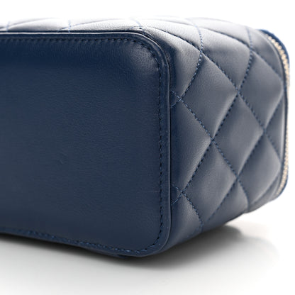 Chanel Lambskin Quilted Small Top Handle Vanity Case With Chain Dark Blue 10 of 11