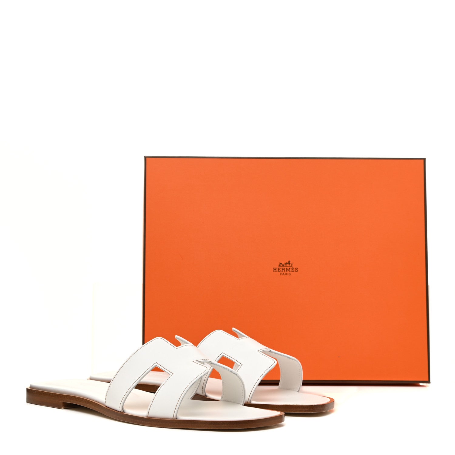 Hermes Box Calfskin Oran Sandals 39.5 White 8 of 8