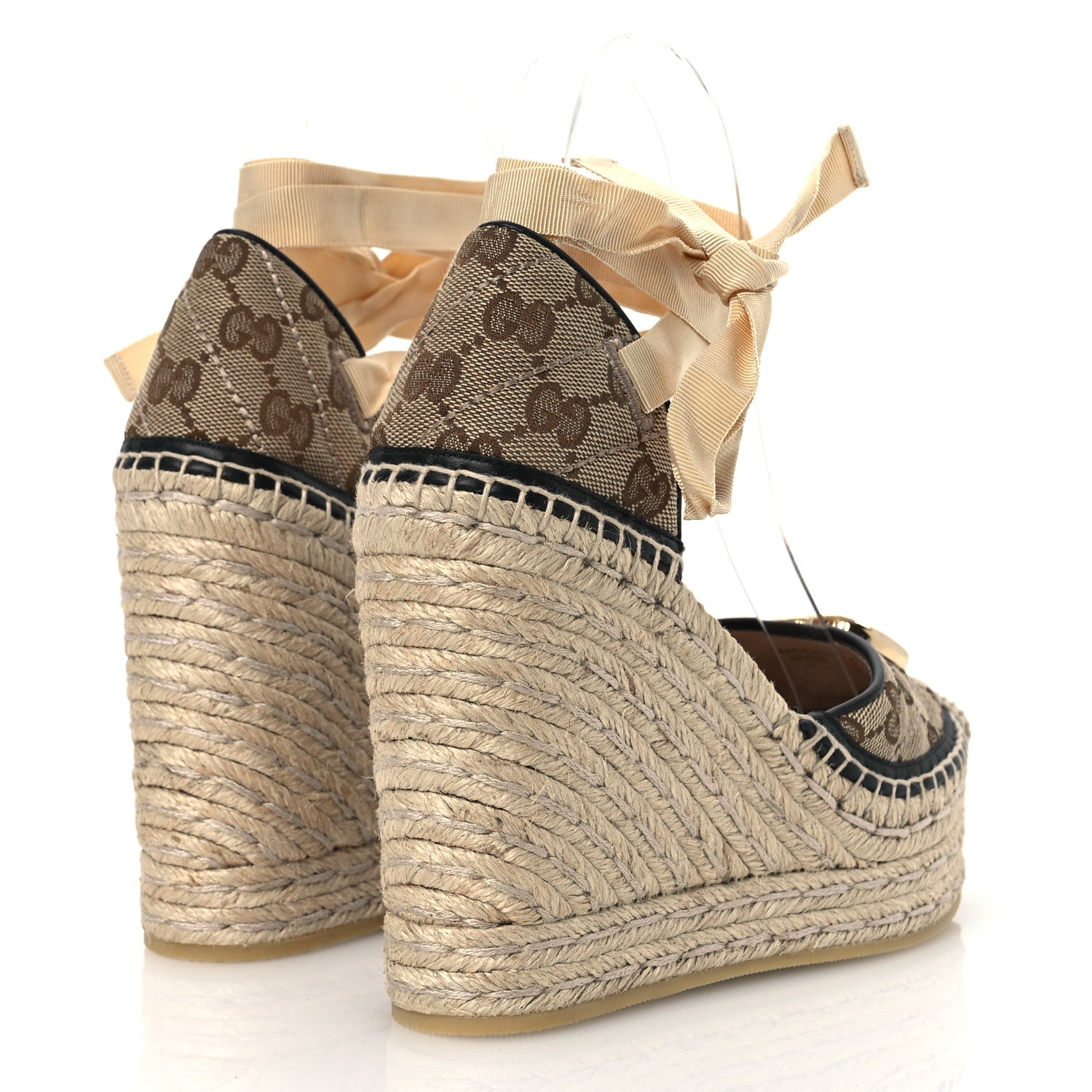 Gucci Monogram Matelasse GG Marmont Ankle Wrap Platform 35/120mm Espadrille Wedges 35 Beige Ebony Black Sand Storm 5 of 13