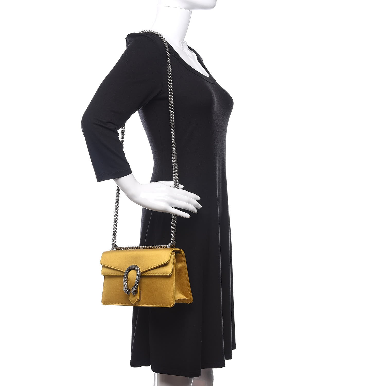 Gucci Satin Silk Crystal Small Dionysus Shoulder Bag Gold Black Diamond 2 of 12