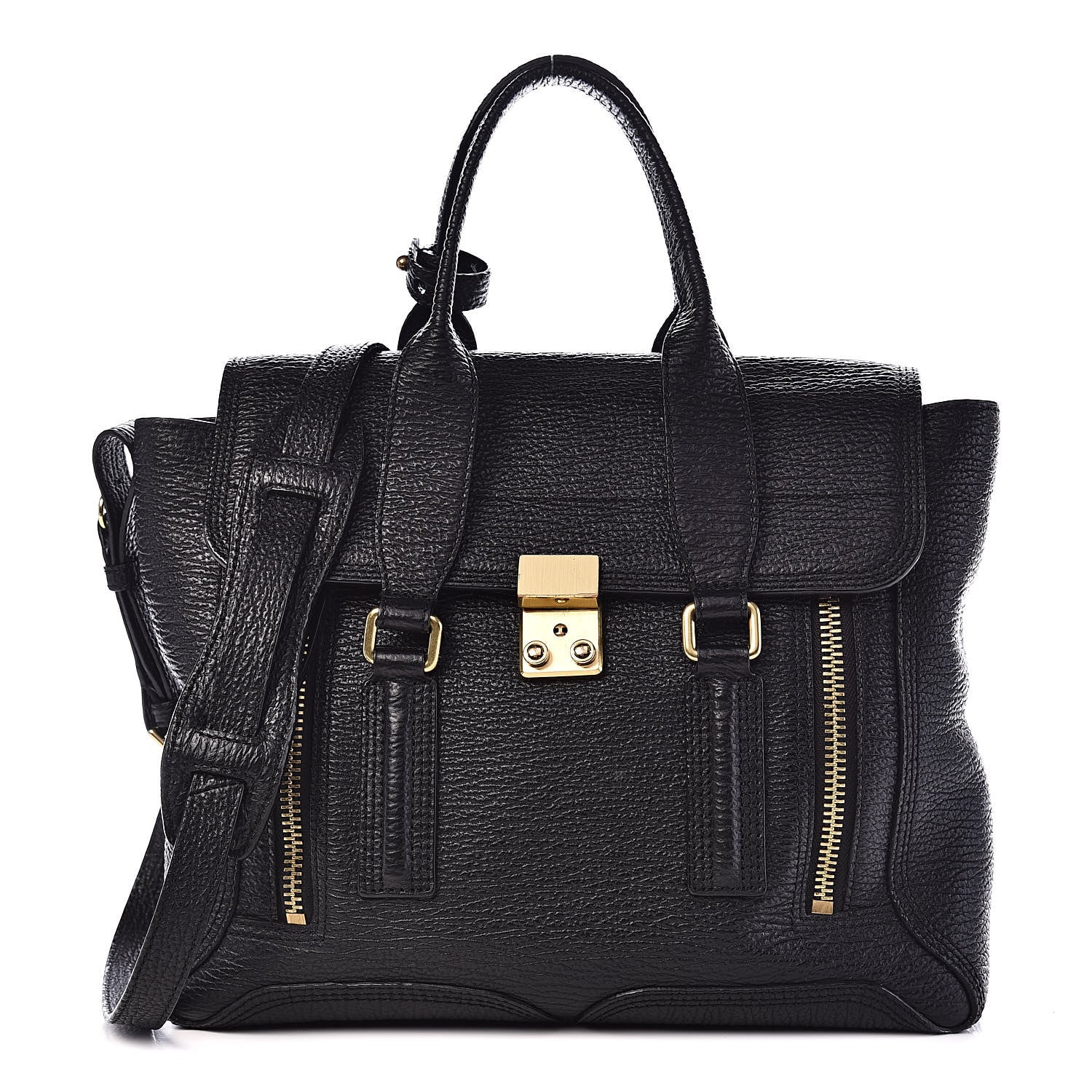 3.1 Phillip Lim 3.1 Textured Calfskin Medium Pashli Satchel Black 1 of 10