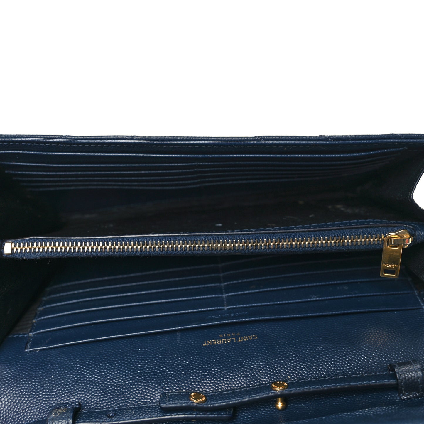 Grain De Poudre Matelasse Chevron Monogram Chain Wallet Navy
