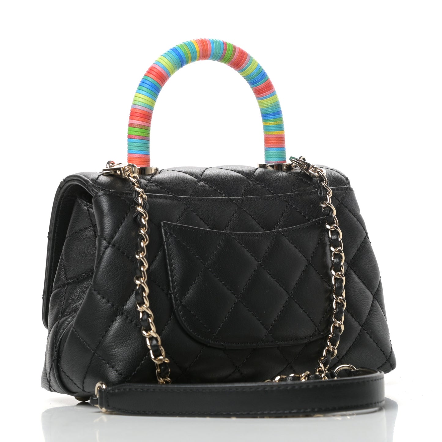 Goatskin Quilted Rainbow Extra Mini Coco Handle Flap Black