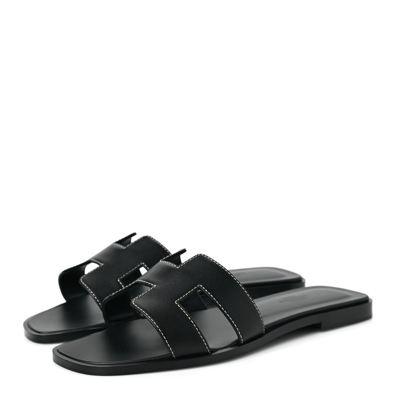 Hermes Box Calfskin Oran Sandals 37 Black 3 of 7