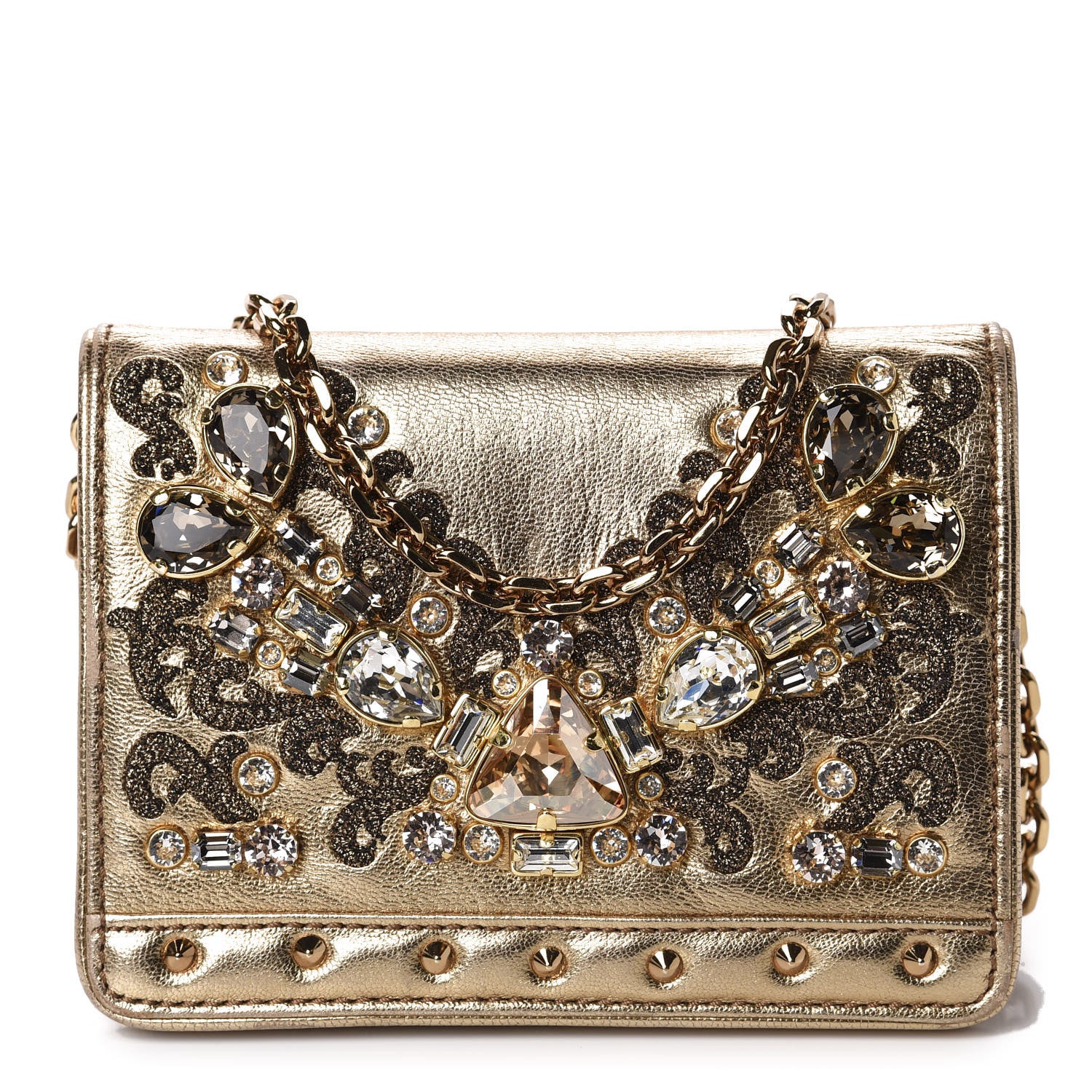 MCM Metallic Calfskin Swarovski Crystal Romantic Chandelier Crossbody Clutch Gold 1 of 12