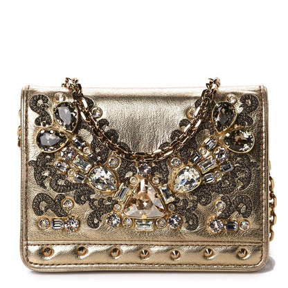 MCM Metallic Calfskin Swarovski Crystal Romantic Chandelier Crossbody Clutch Gold 1 of 12