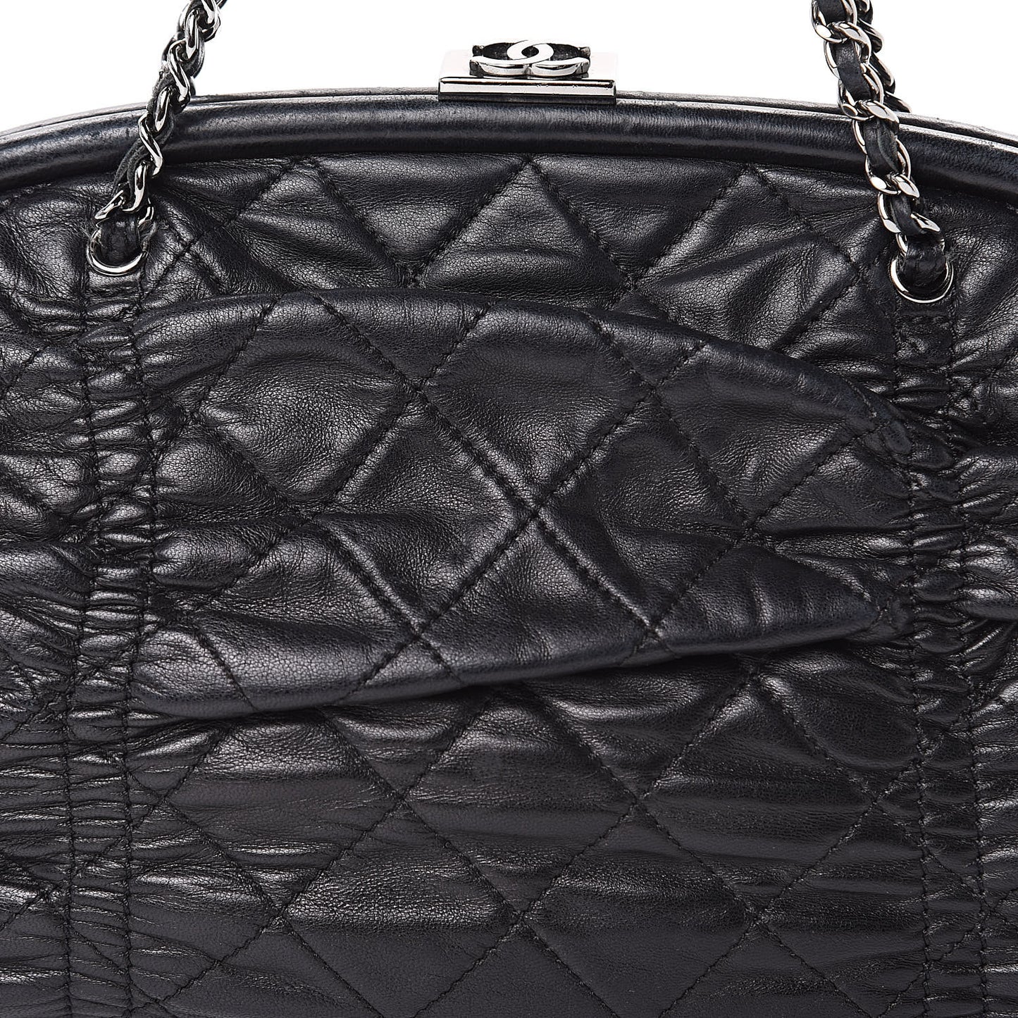 Lambskin Quilted Sharpei Frame Tote Black