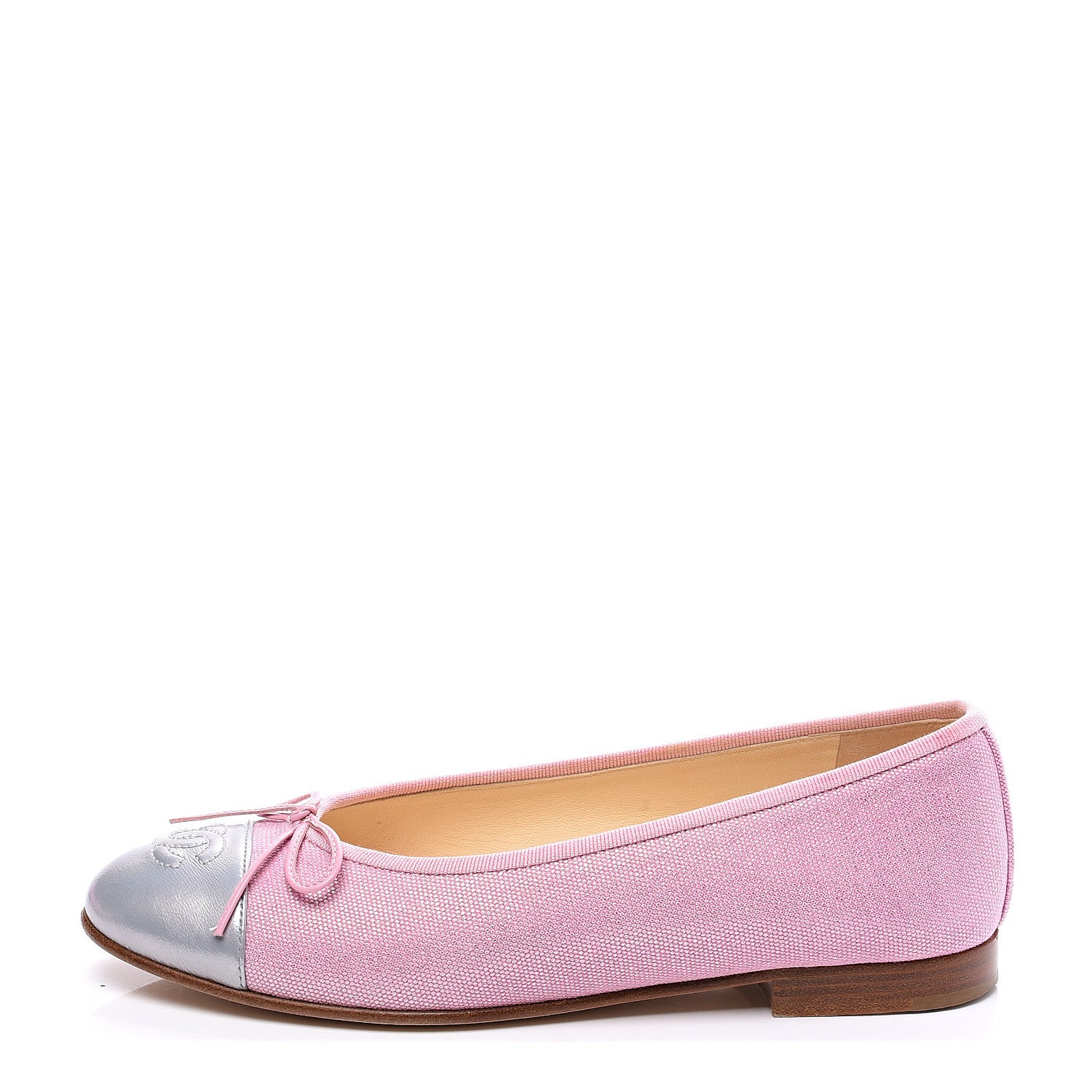 Chanel Iridescent Fabric Lambskin Cap Toe Ballerina Flats 37.5 Pink Light Grey 1 of 11