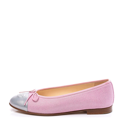 Chanel Iridescent Fabric Lambskin Cap Toe Ballerina Flats 37.5 Pink Light Grey 1 of 11