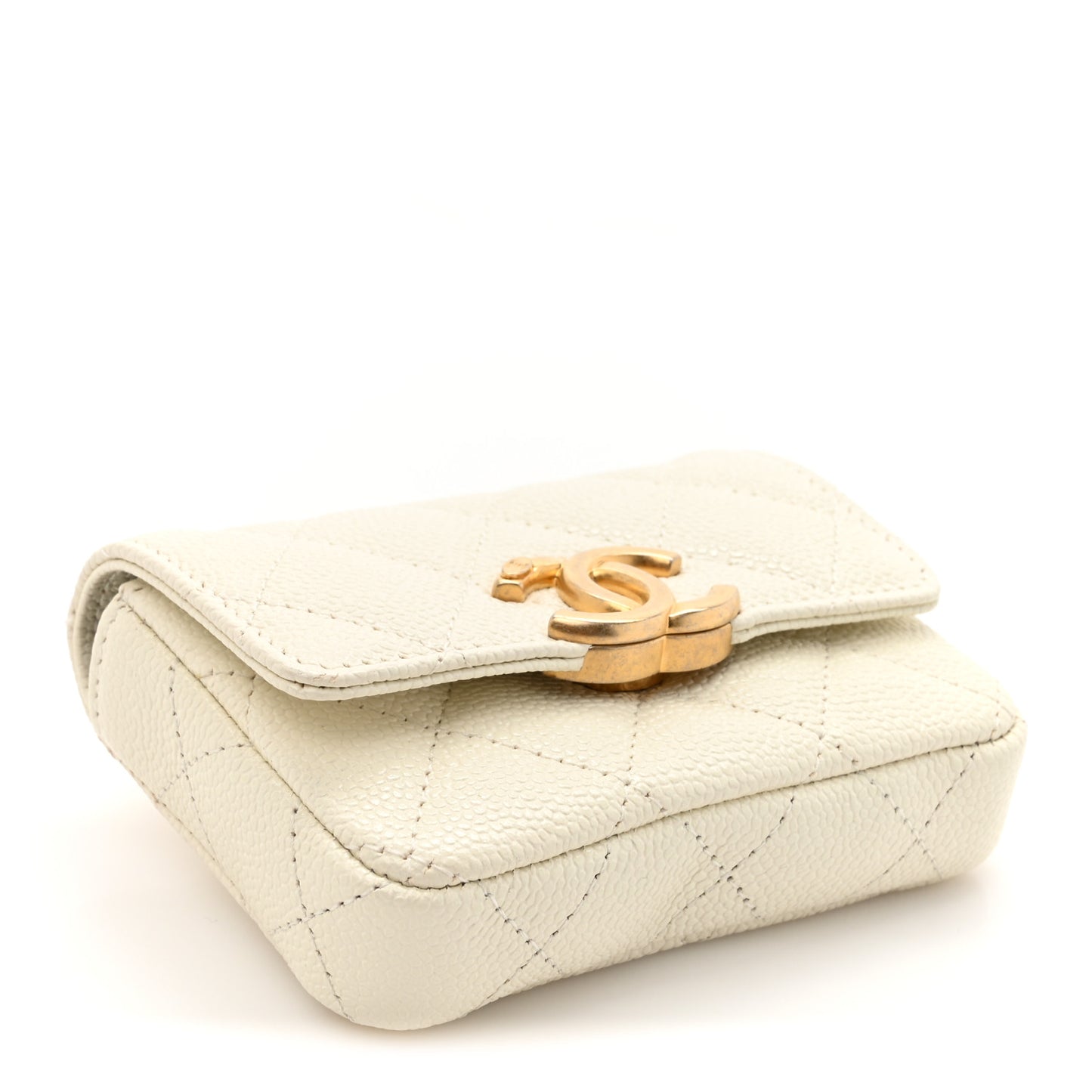 Shiny Caviar Quilted Chain Melody Belt Bag White