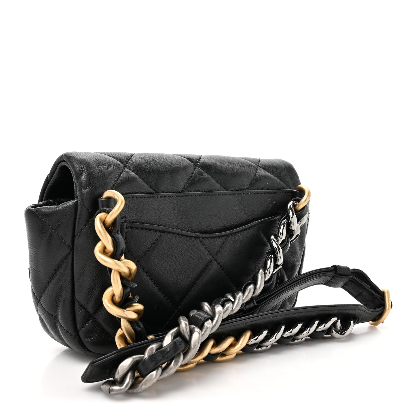 Lambskin Quilted Chanel 19 Waist Bag Black