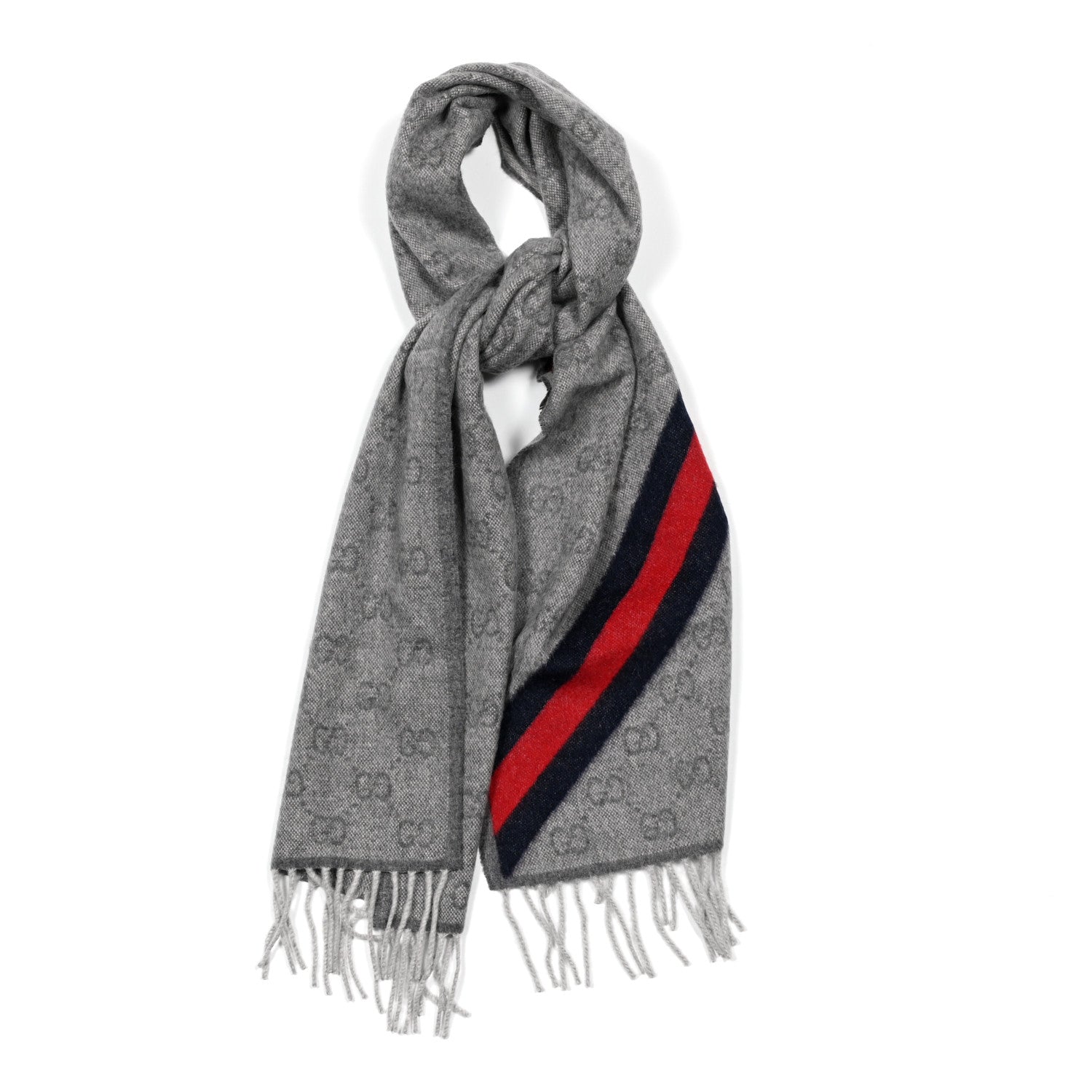Gucci Wool Angora Monogram Web New Nikky Scarf Zinc Blue 1 of 3