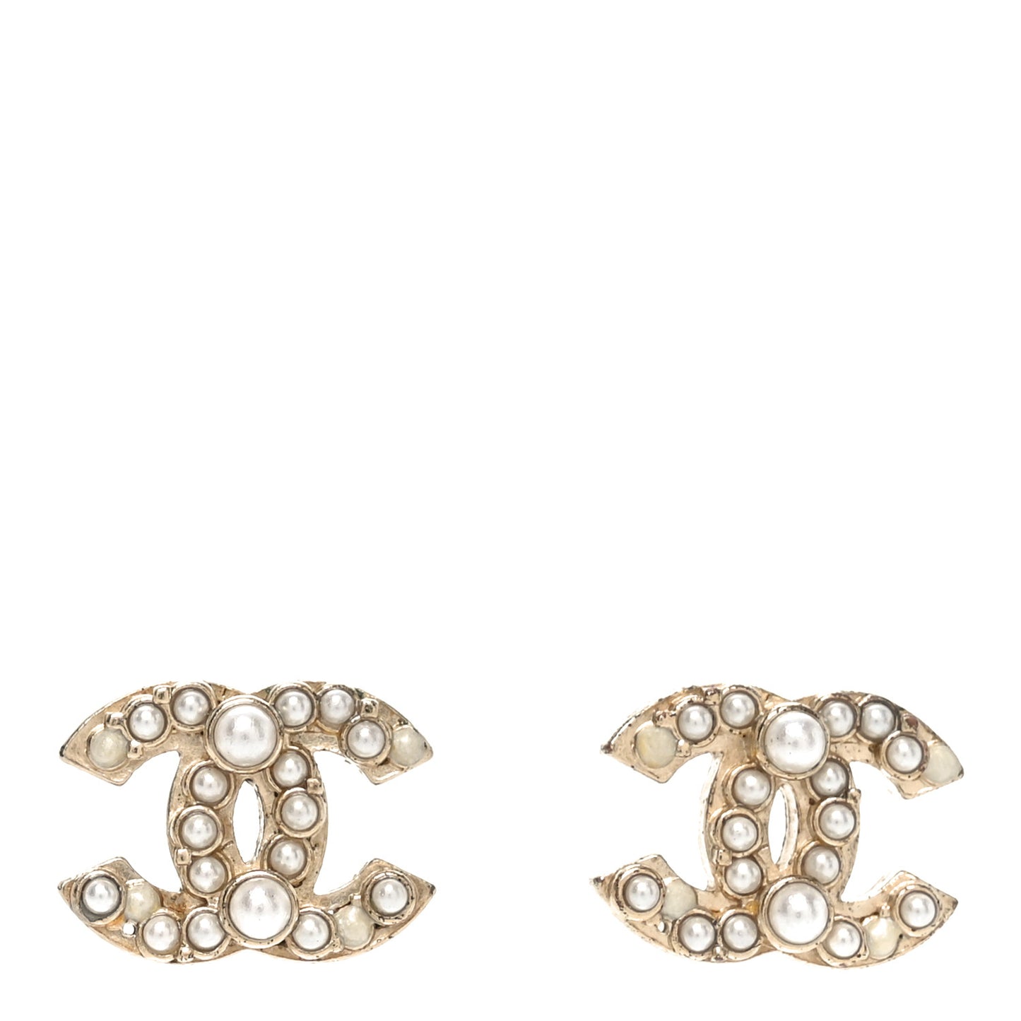 Metal Graduated Pearl Crystal CC Earrings Light Gold