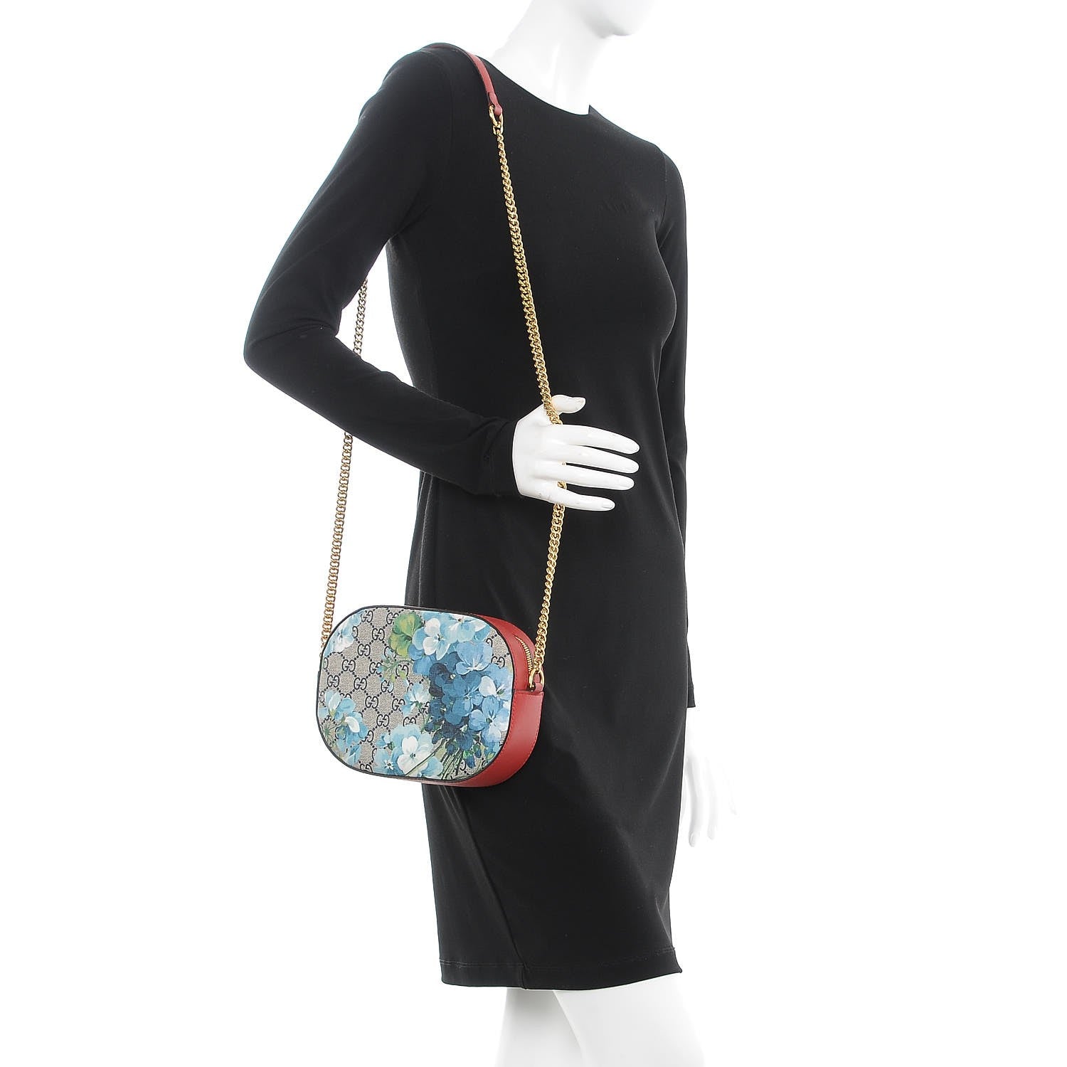 Gucci GG Supreme Monogram Blooms Mini Chain Shoulder Bag Beige Blue Navy Hibiscus Red 2 of 10