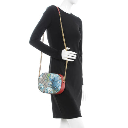 Gucci GG Supreme Monogram Blooms Mini Chain Shoulder Bag Beige Blue Navy Hibiscus Red 2 of 10