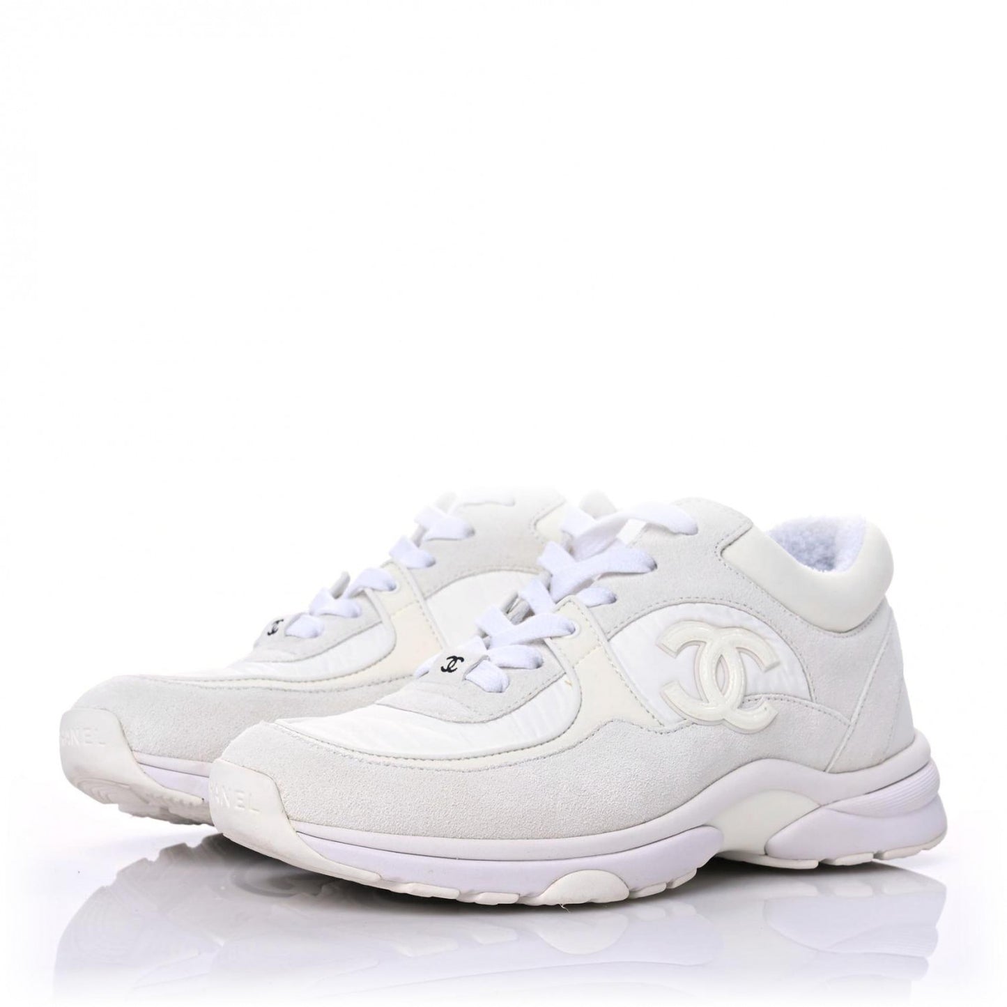 Suede Calfskin Fabric CC Sneakers 36 White