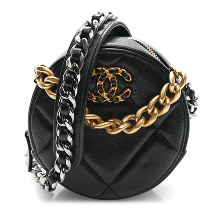 Chanel Lambskin Quilted Chanel 19 Round Clutch With Chain Black 1 of 10