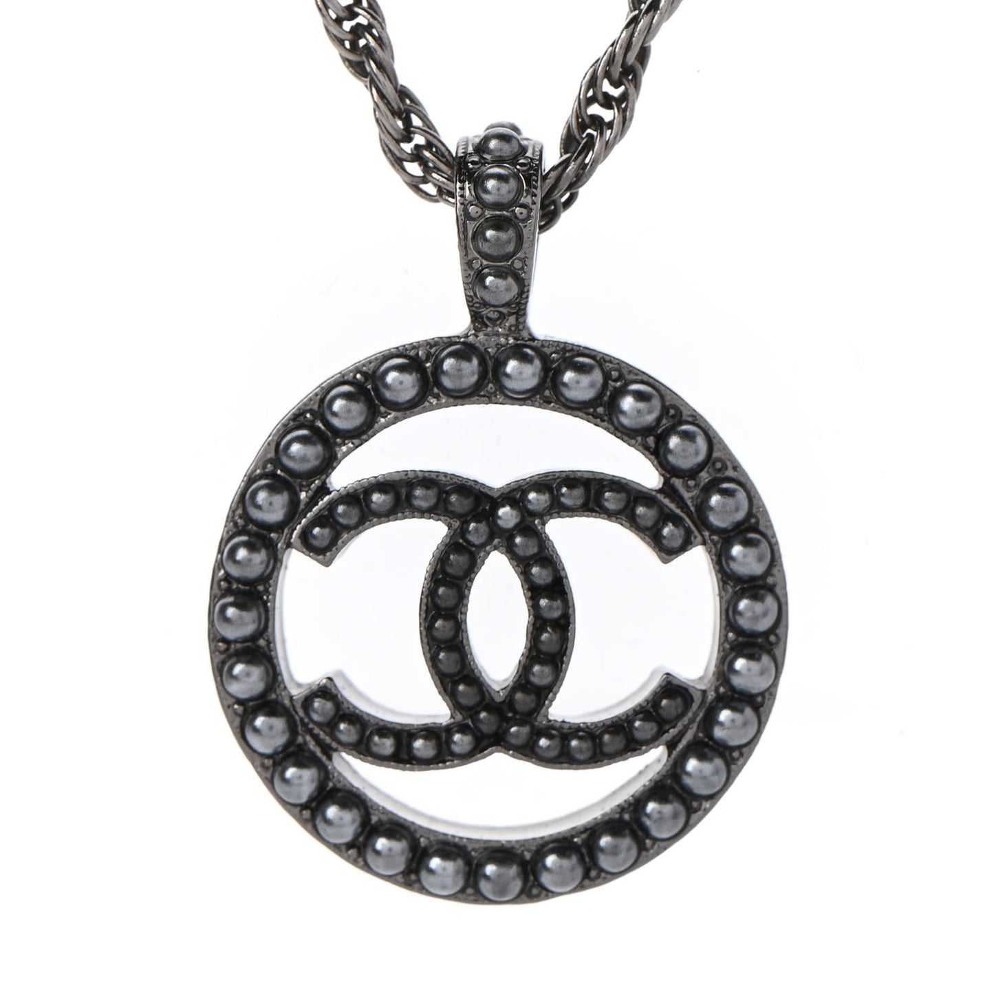 Ruthenium Pearl CC Round Pendant Necklace