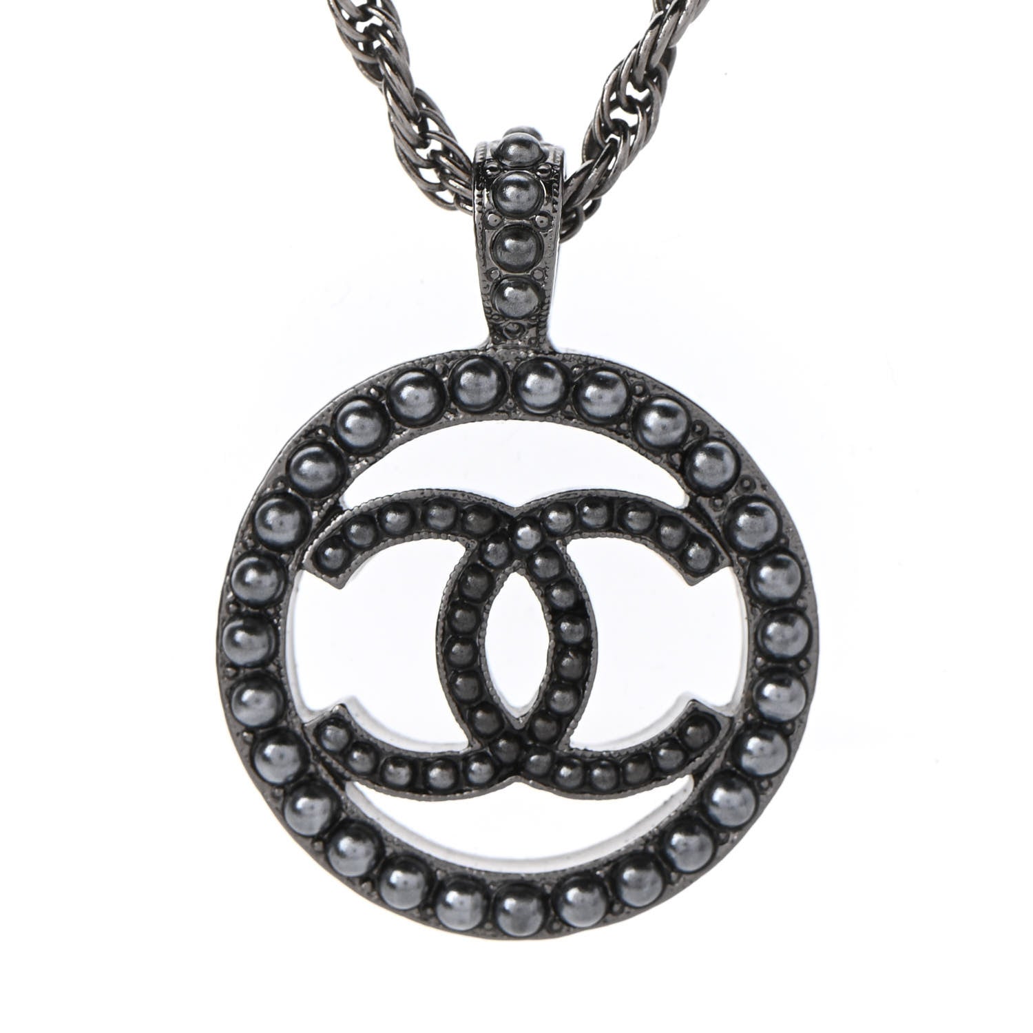 Chanel Ruthenium Pearl CC Round Pendant Necklace 4 of 7