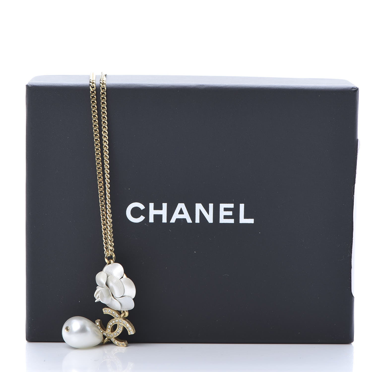 Chanel Crystal Pearl CC Camellia Necklace Gold 5 of 5