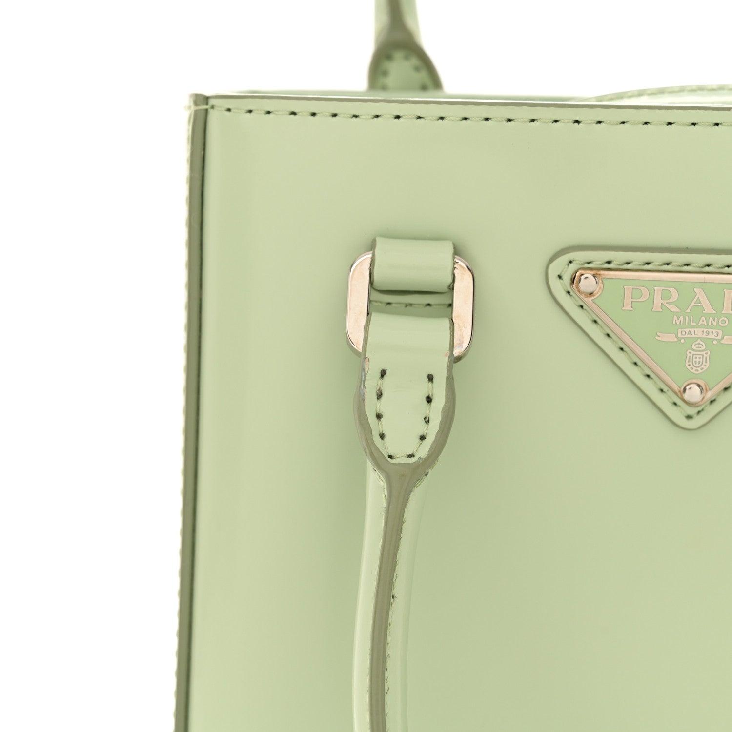 Prada Spazzolato Metal Triangle Logo Small Double Handle Crossbody Tote Acqua 11 of 11