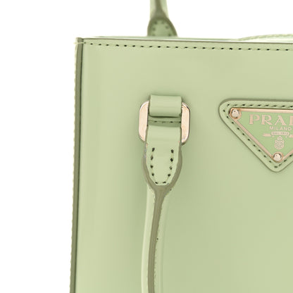 Prada Spazzolato Metal Triangle Logo Small Double Handle Crossbody Tote Acqua 11 of 11