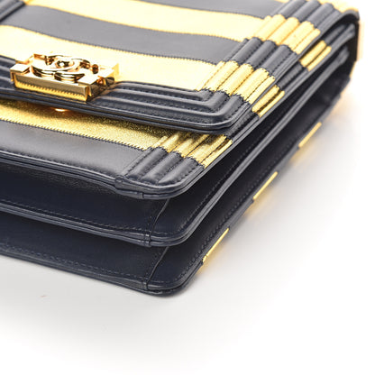 Chanel Metallic Lambskin Striped North South Boy Flap Navy Gold 8 of 8