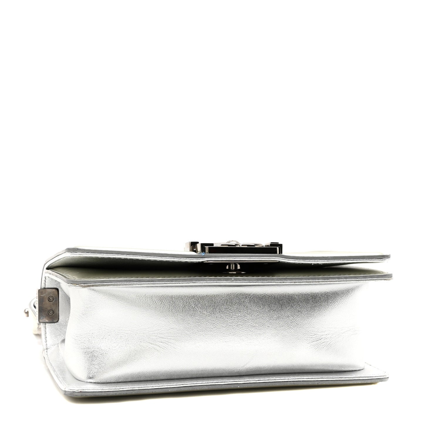 Metallic Patent Calfskin Quilted Small Boy Flap Silver