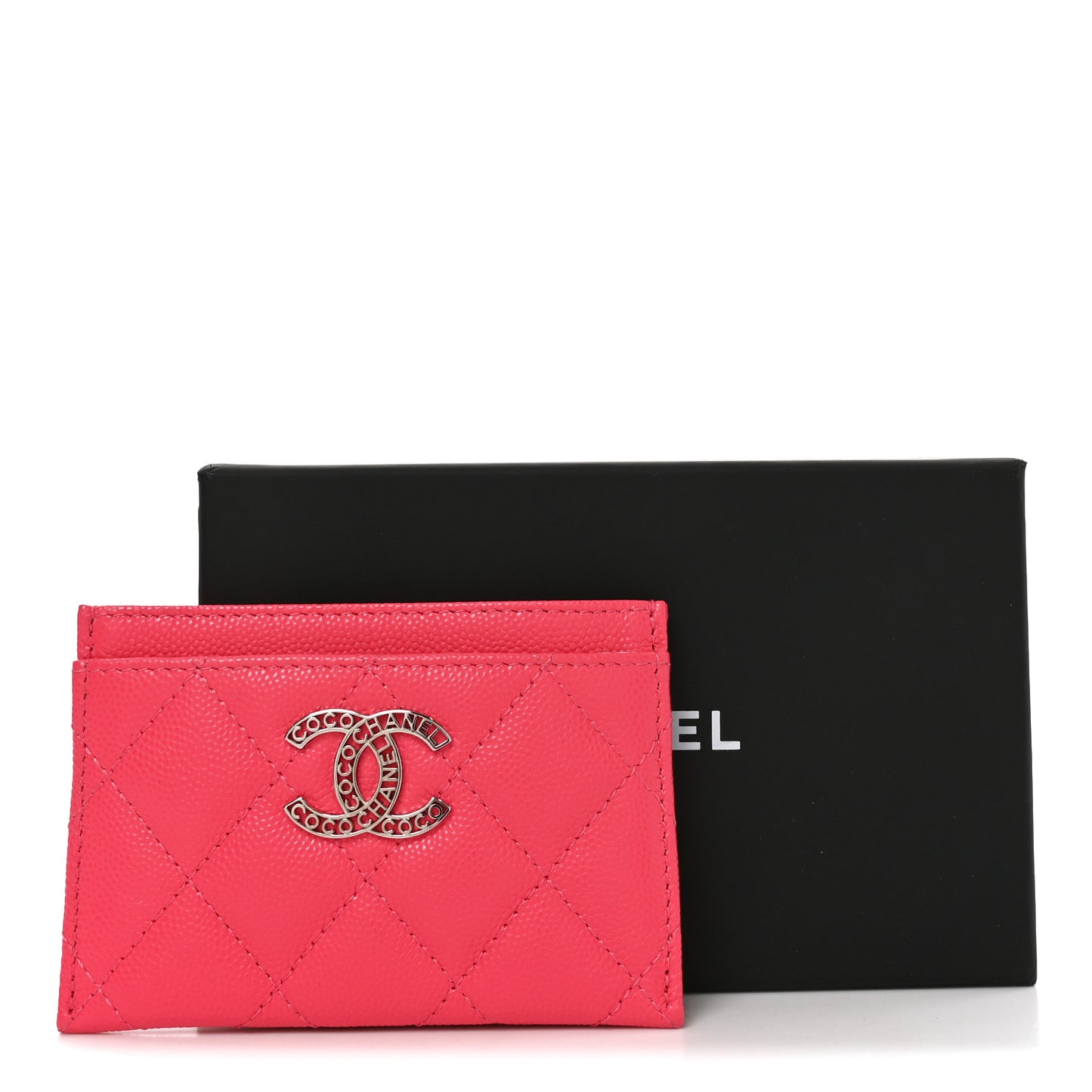 Caviar Quilted CC Logo Card Holder Pink
