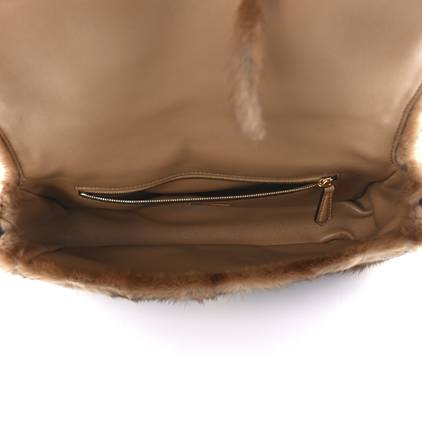 Mink Shiny Nappa Fringe Baguette Natural Miele Scuro