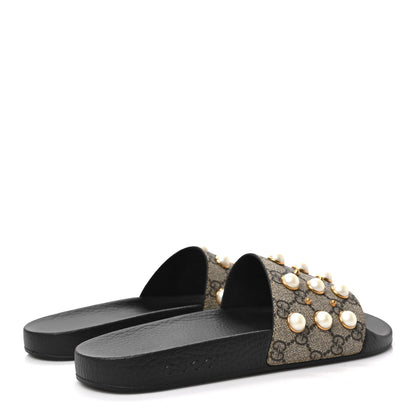 Gucci GG Supreme Monogram Pearls Slide Sandals 41 Beige 4 of 7