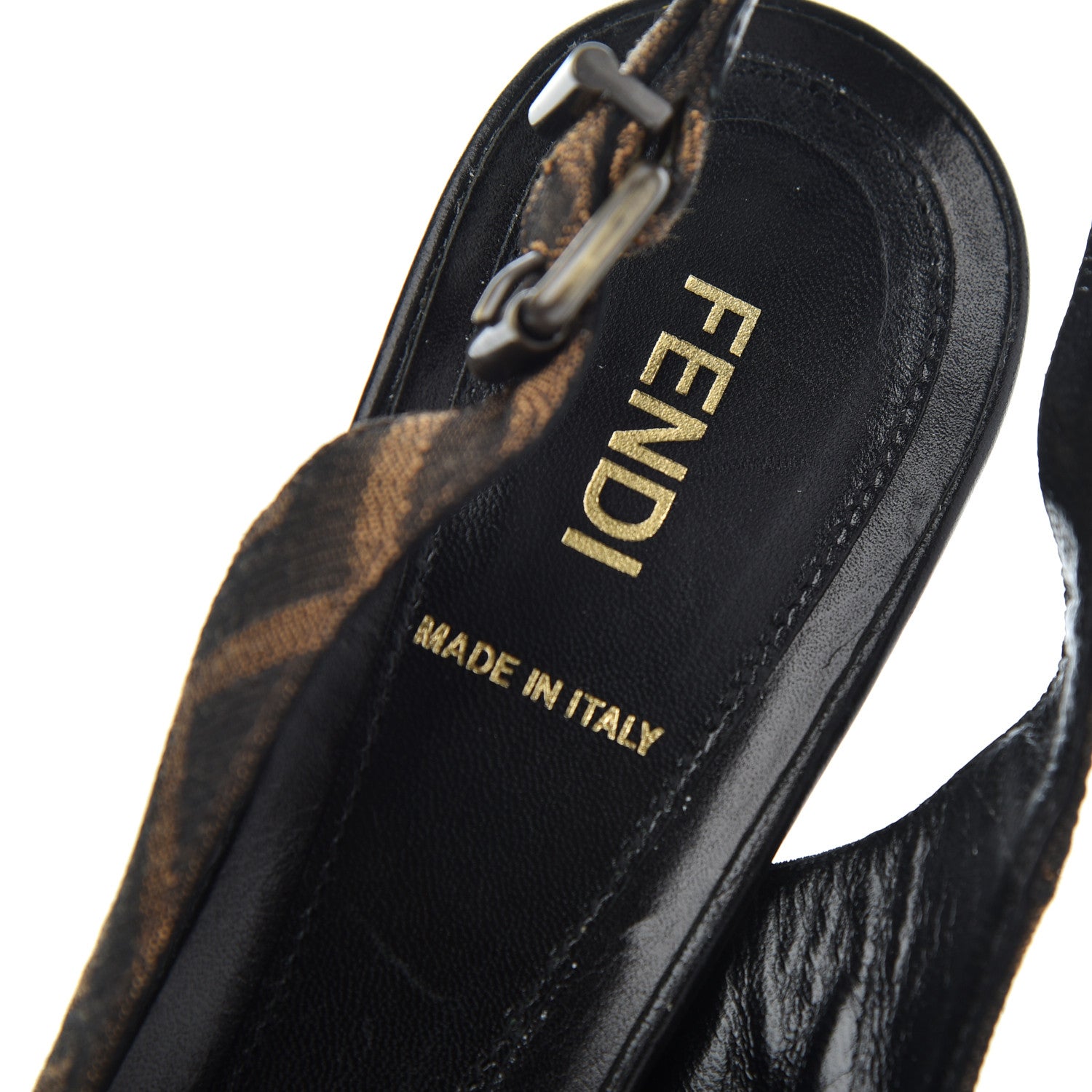 Fendi Jacquard Calfskin FF Open Toe Platform Slingback Pumps 38.5 Tobacco 10 of 12