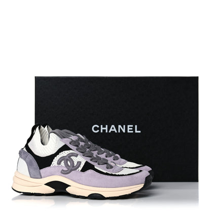 Chanel Mesh Suede Fabric Womens CC Sneakers 36 White Black Purple Dark Purple 8 of 8