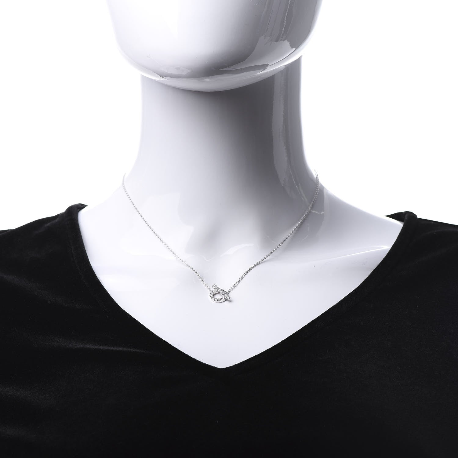 Hermes 18K White Gold Diamond Finesse Pendant Necklace 2 of 5