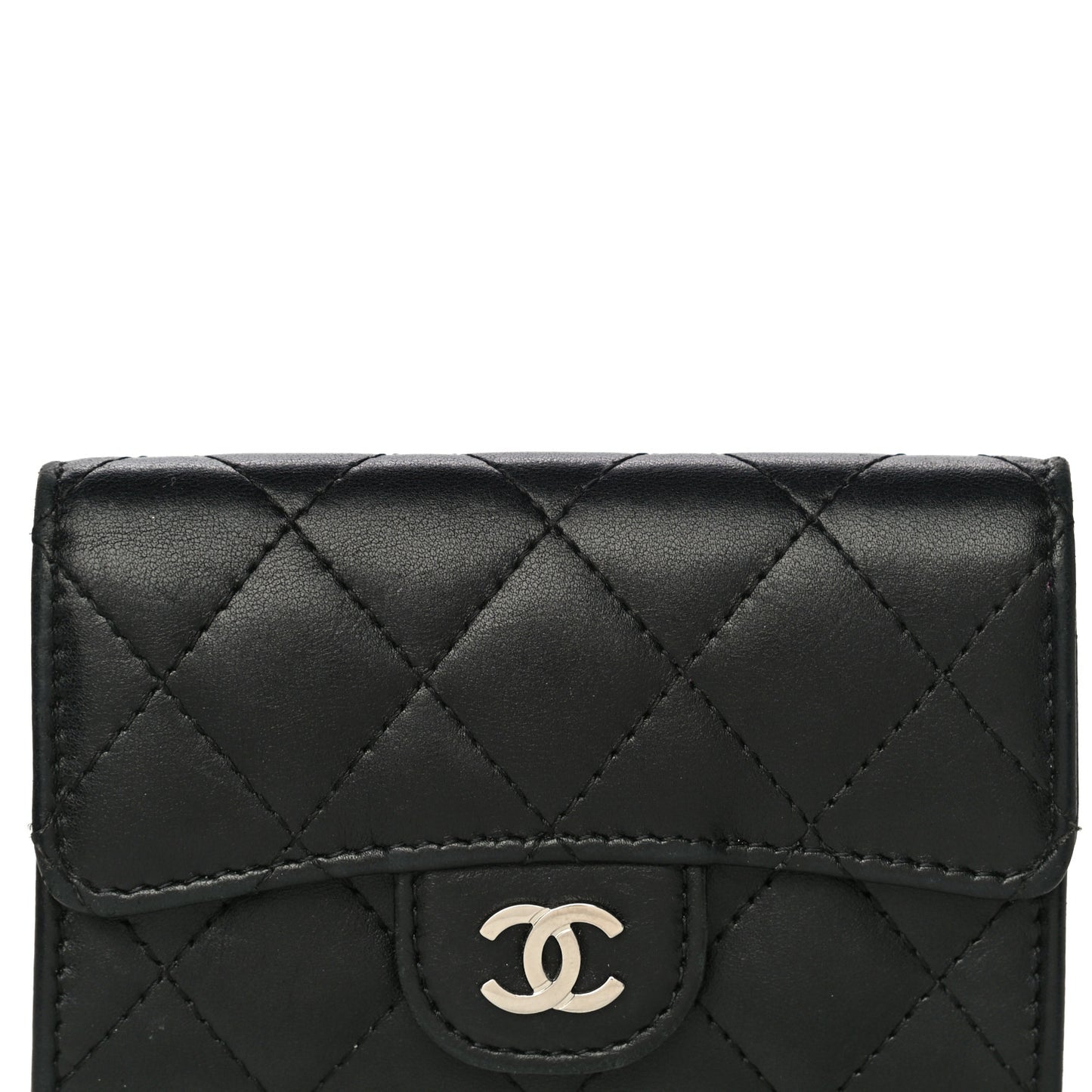 Lambskin Quilted Flap Card Holder Black