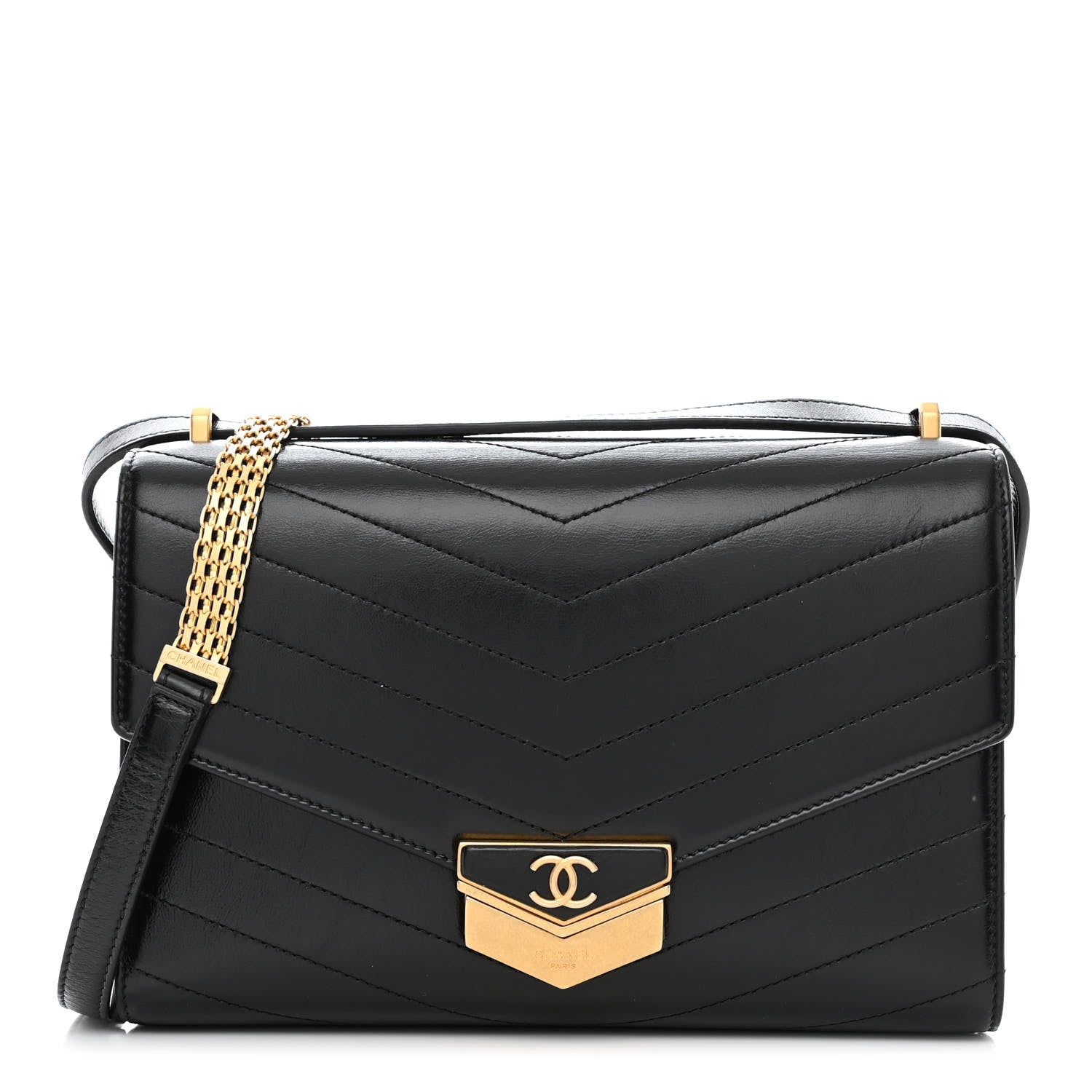 Chanel Calfskin Chevron Quilted Medal Flap Black 1 of 10