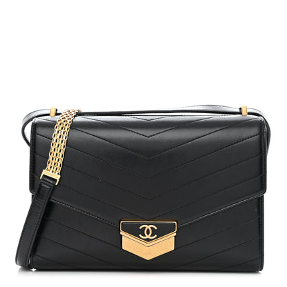Chanel Calfskin Chevron Quilted Medal Flap Black 1 of 10