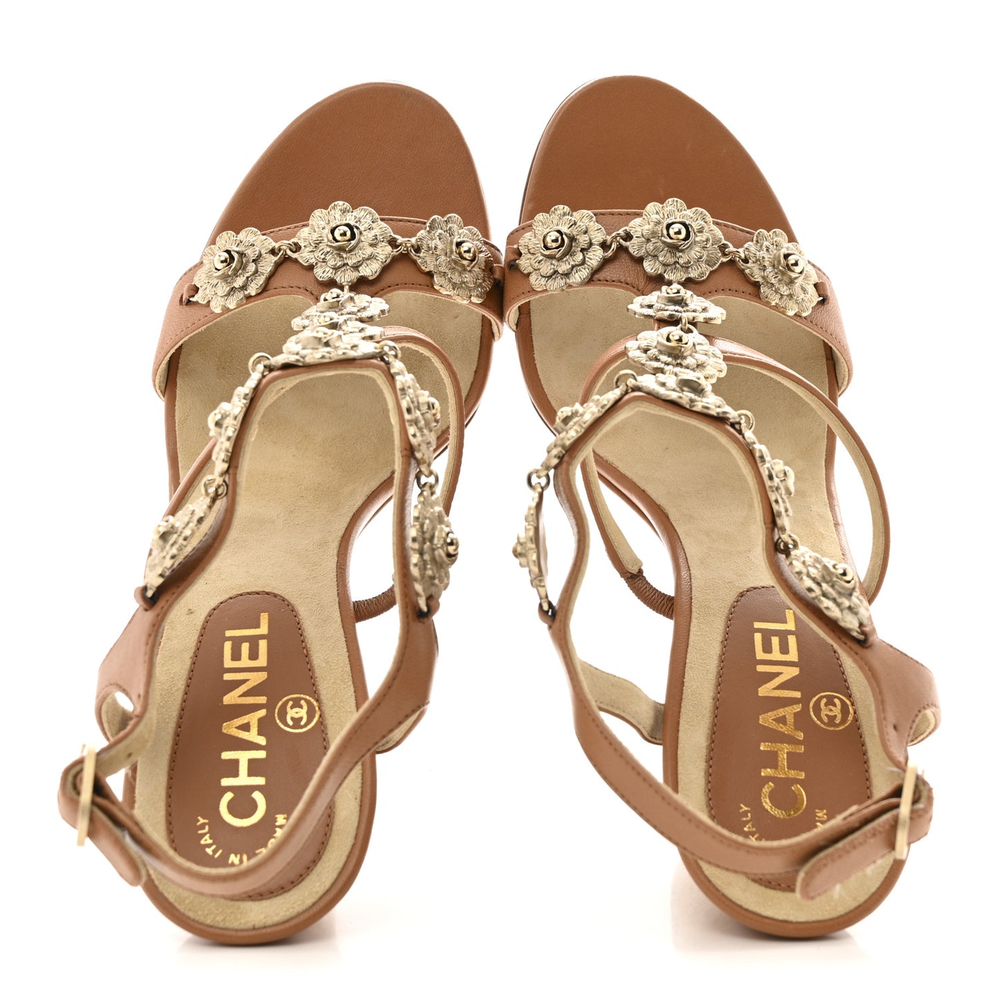 Lambskin Cork Camellia Wedge Sandals 37.5 Light Brown