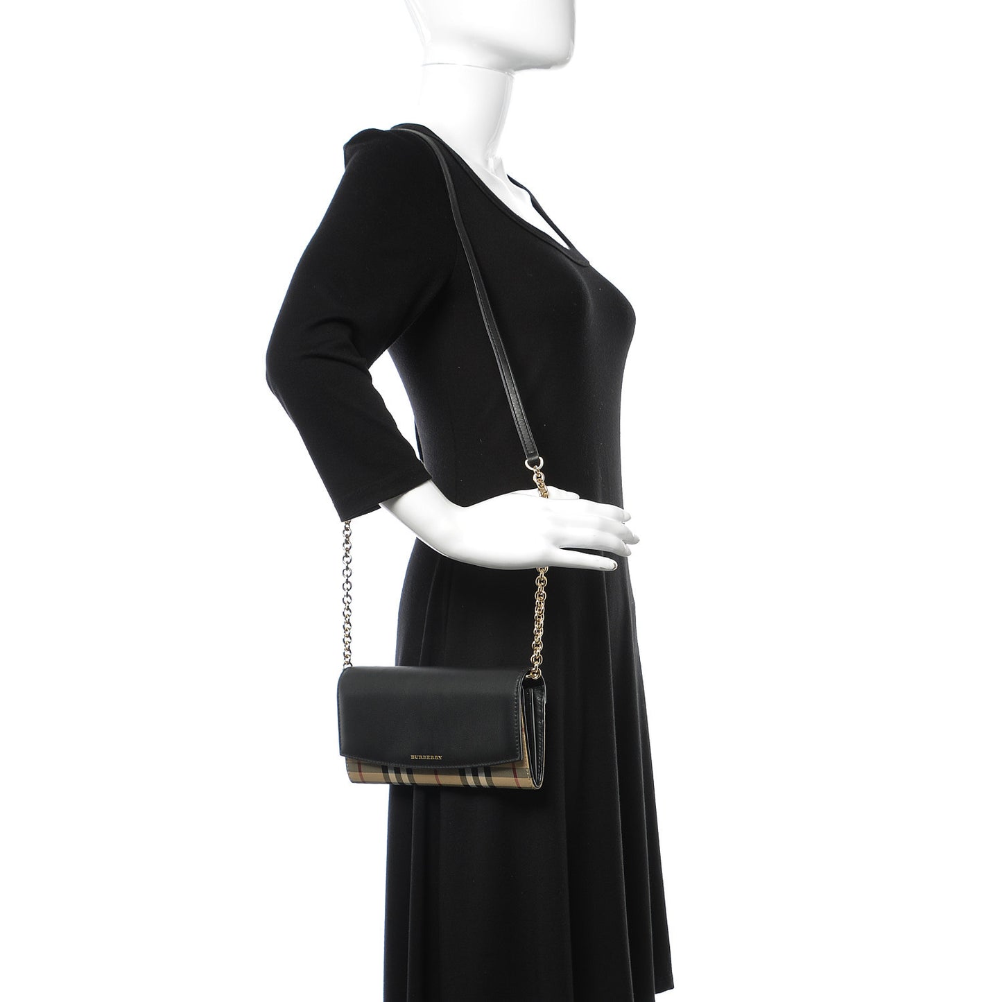 Calfskin Horseferry Check Henley Wallet On Chain Black