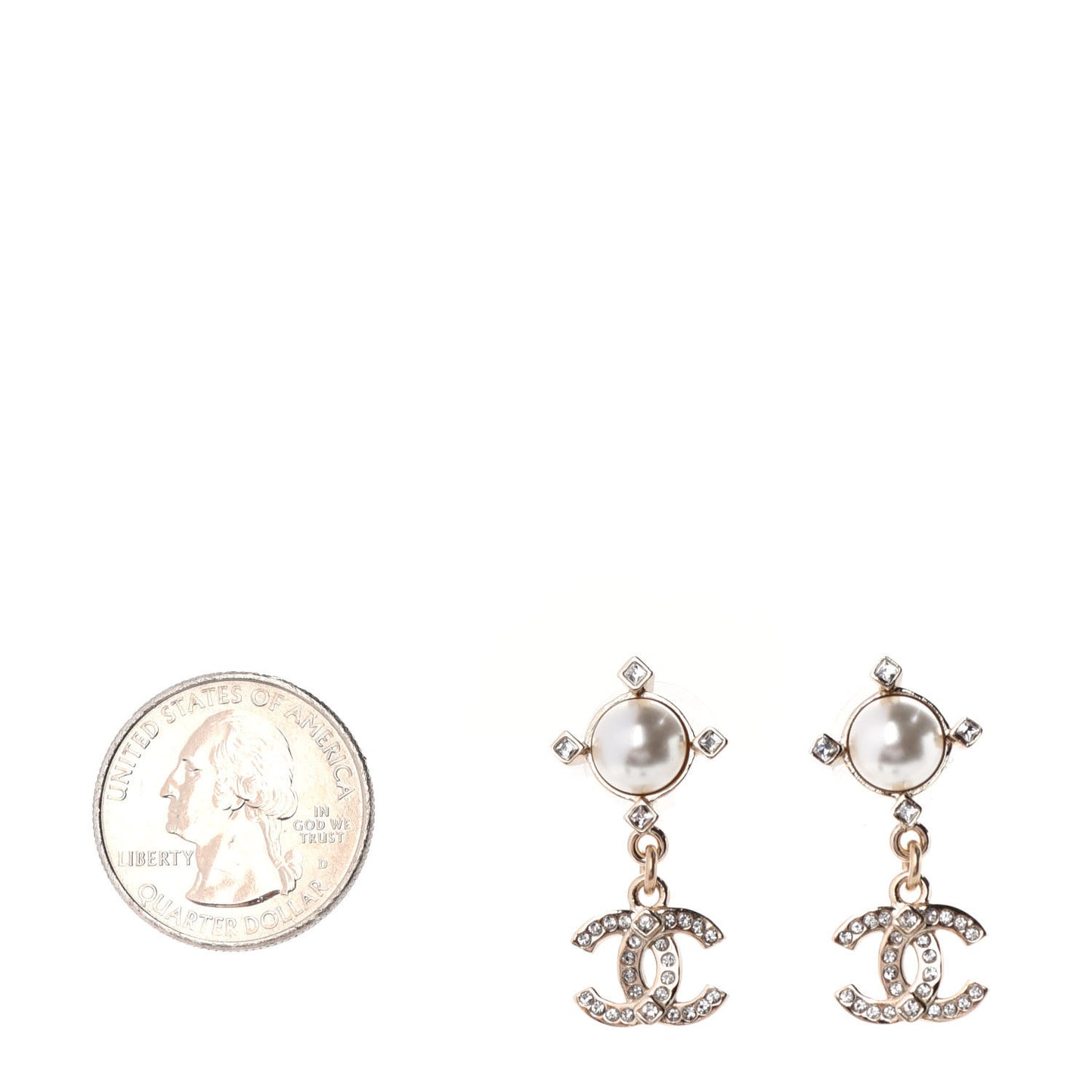 Crystal Pearl CC Drop Earrings Gold