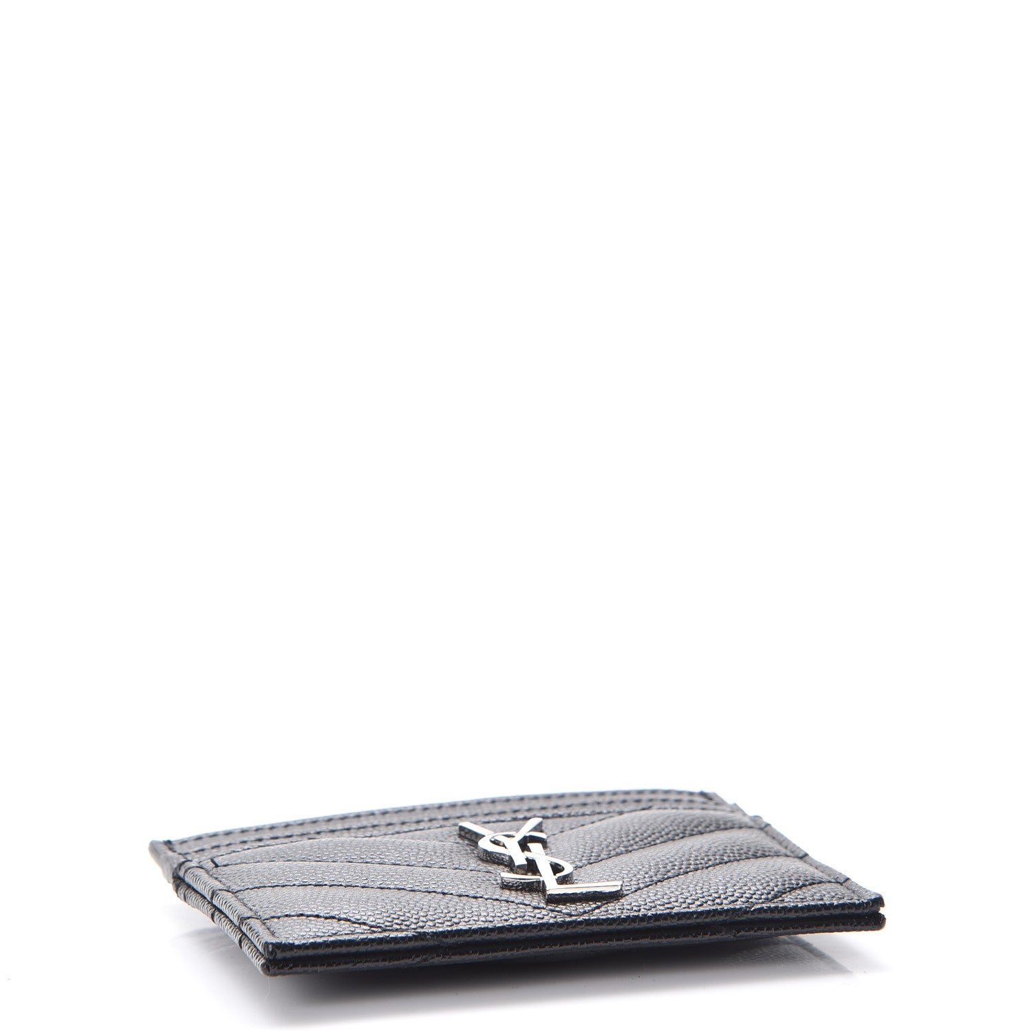Saint Laurent Grain De Poudre Matelasse Chevron Monogram Credit Card Case Black 4 of 8