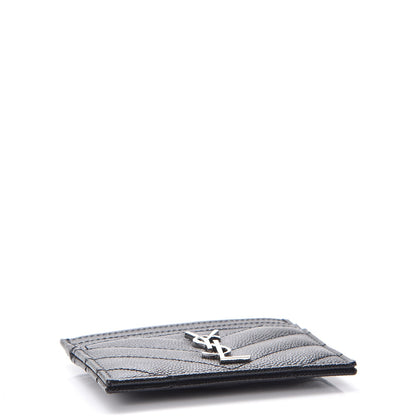 Saint Laurent Grain De Poudre Matelasse Chevron Monogram Credit Card Case Black 4 of 8