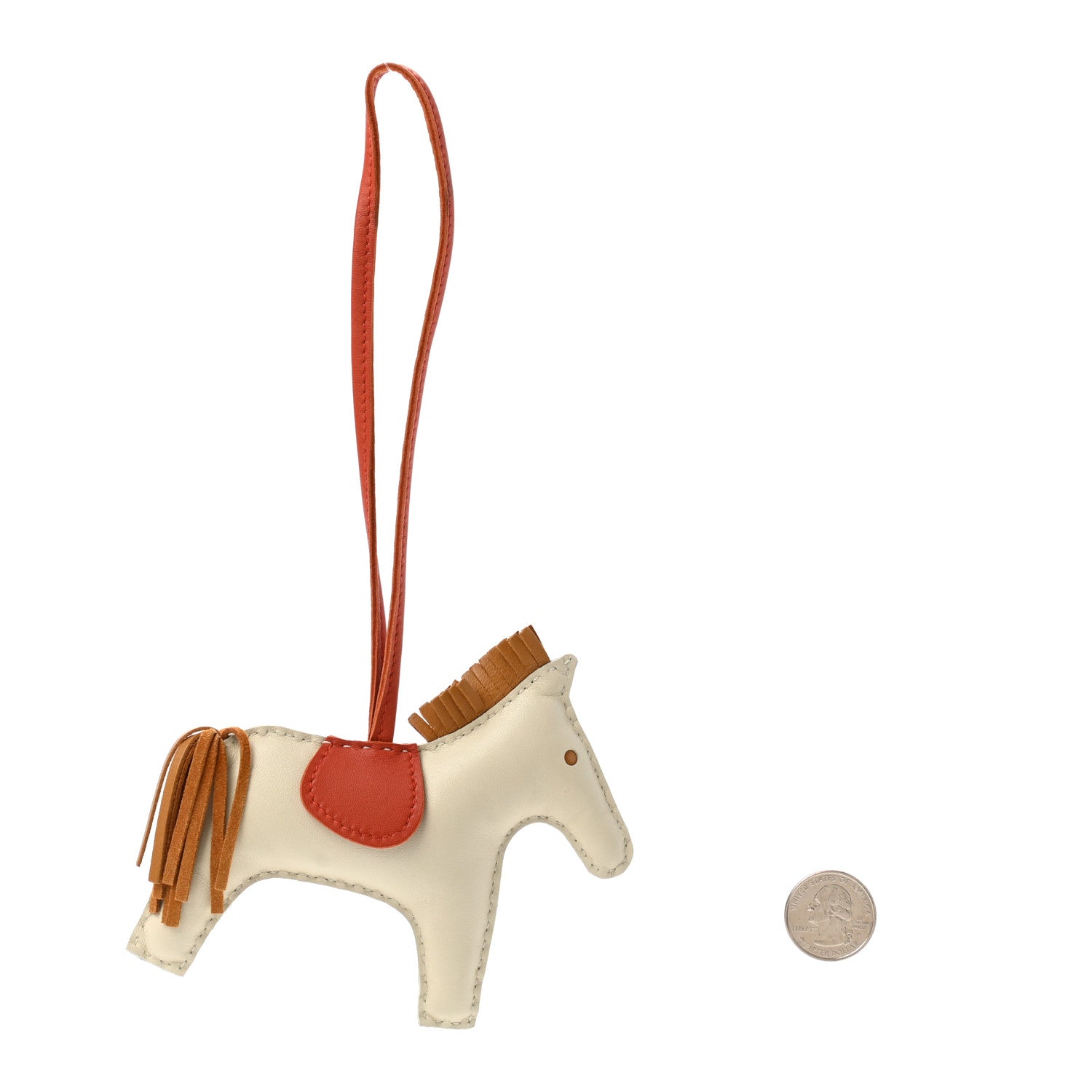 Hermes Milo Lambskin Grigri Rodeo Horse Bag Charm MM Craie Sesame Cornaline 2 of 5