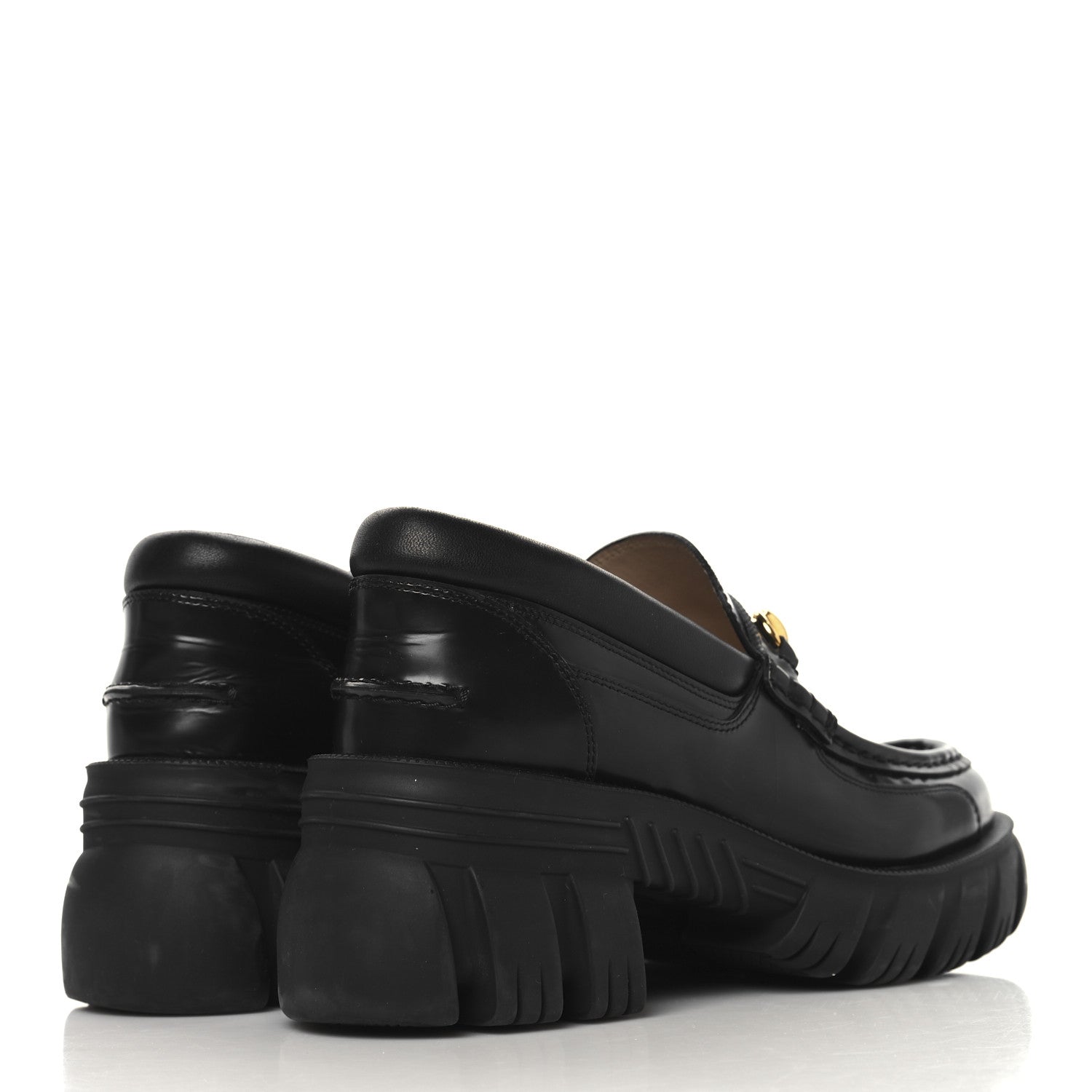 Gucci Magnum Calfskin Nappa Samoa Womens Horsebit Platform Chunky Lug Sole 40mm Loafers 38.5  Black 5 of 9