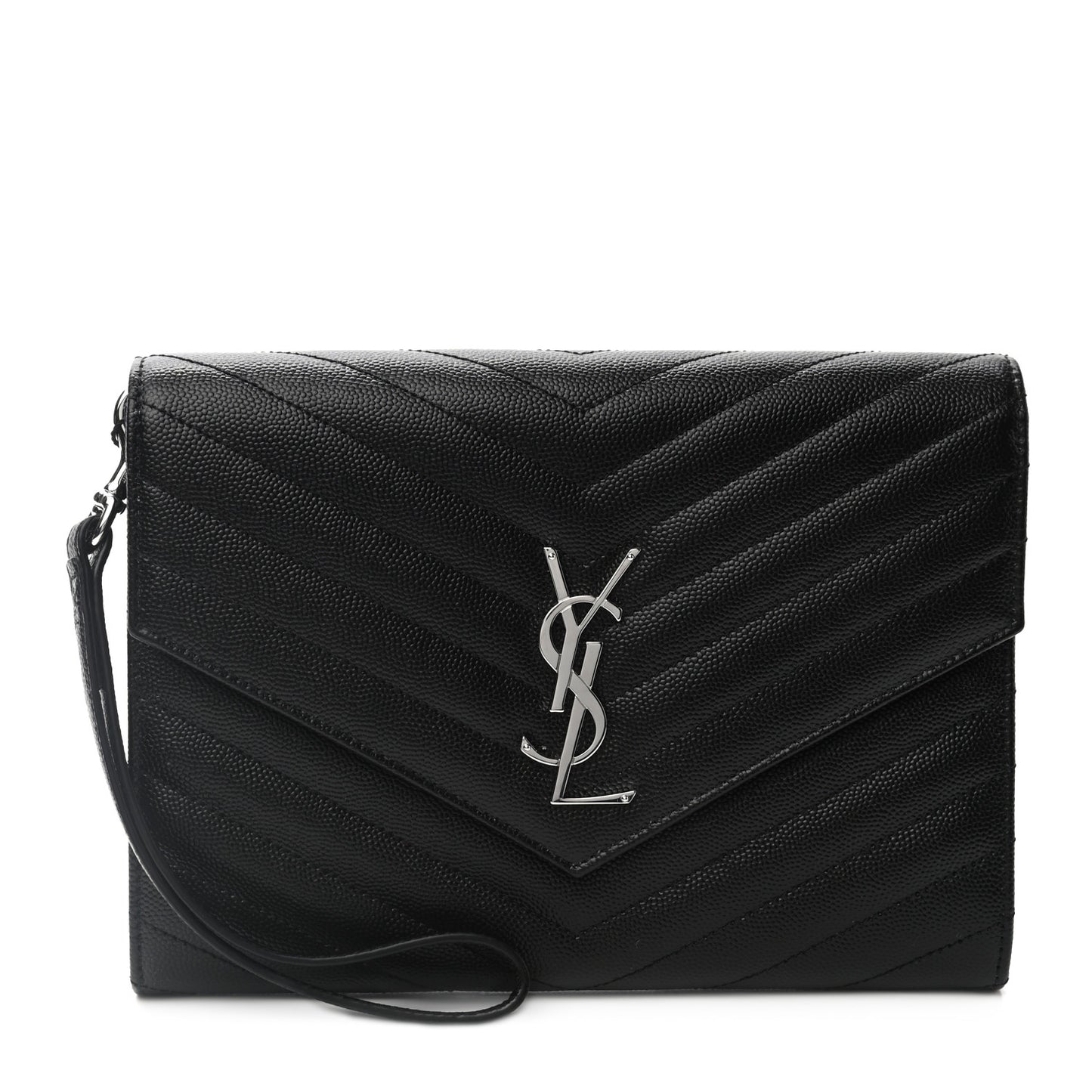 Grain De Poudre Matelasse Chevron Monogram Envelope Clutch Black